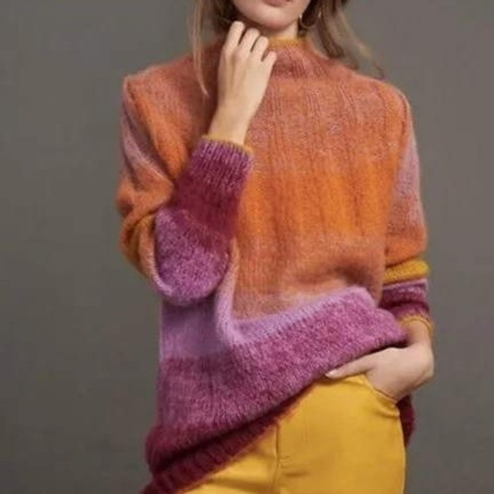 Anthropologie Perri Ombre Oversized Sweater Boho Chunky Gradient Size XS Rainbow